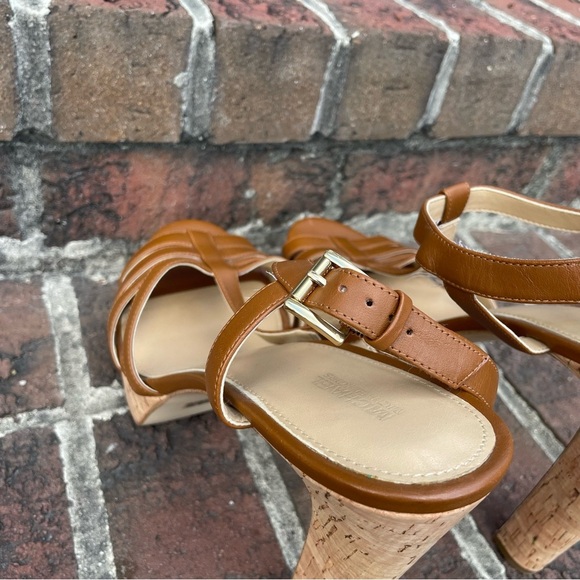 Michael Michael Kors Brown Leather Strappy Cork Heeled Platform Sandals Size 11M - Picture 9 of 15